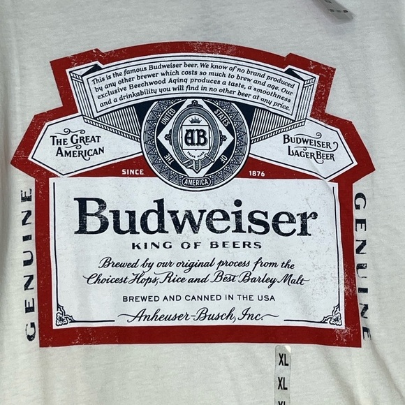 🆕 Men’s Size XL Budweiser Short Sleeve Tee White/Red Logo Fast Shipping - Picture 3 of 5